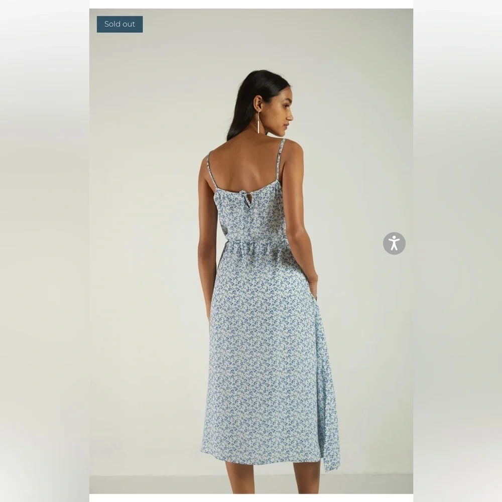 Reistor‎ Midi Dress MED Ditsy Floral Tie Waist Cupro Cottagecore Garden Prairie